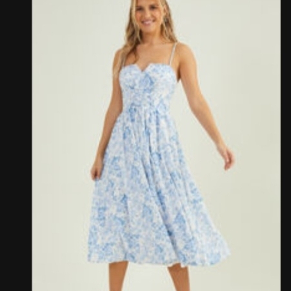 Altar'd State Light Blue Floral Midi Dress